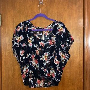 See through floral blouse